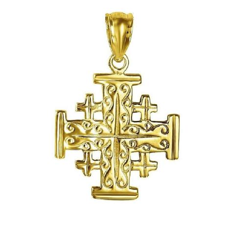 K Yellow Gold Jerusalem Cross Pendant Etsy