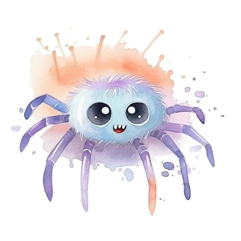 Premium Photo | A watercolor drawing of a spider with a cute face.