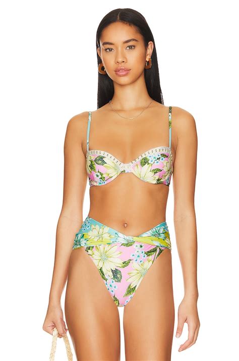 Agua Bendita X Revolve Irene Bikini Top In Conga Pink Floral Revolve