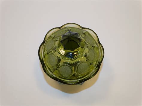 Coin Glass Olive Green Wedding Bowl Fostoria