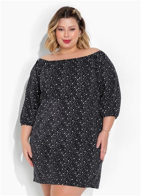 Vestido Po Preto Ciganinha Plus Size Marguerite