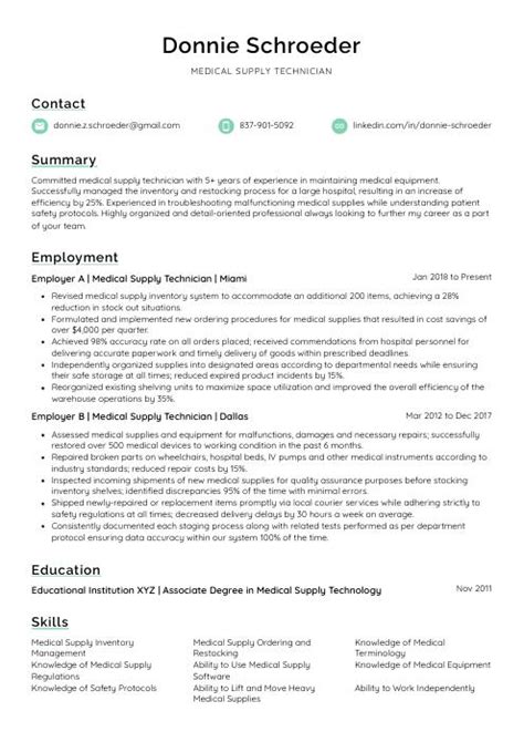 Medical Supply Technician Resume Cv Example And Writing Guide