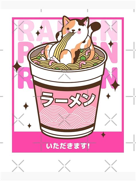 Ramen Kawaii Cat Kitten Cute Cat Eating Ramen Poster For Sale By