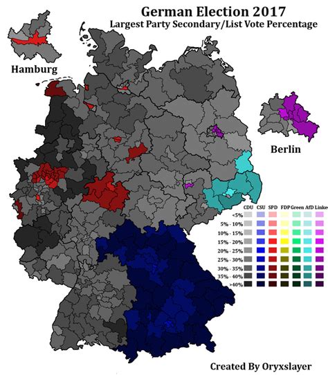 Map of the September 24 German Election Secondary Vote by District ...