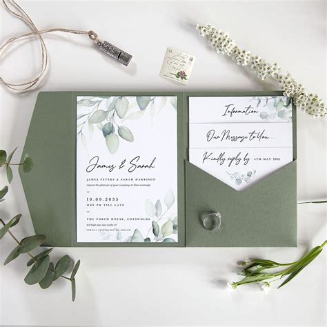 Pocketfold Wedding Invitations Dreamy Eucalyptus Pocket Fold