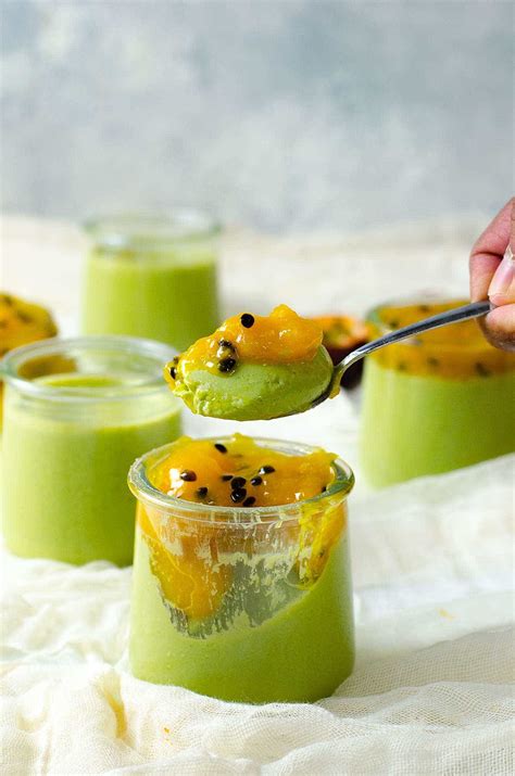 Creamy Matcha Panna Cotta With Passion Fruit Mango Compote The Flavor