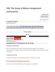 PHYS 101 The Study Of Motion HW Assignment Docx HW The Study Of