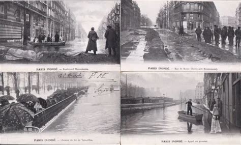 LOT 4 CARTES postales anciennes postcards PARIS inondés crues 1910 éd