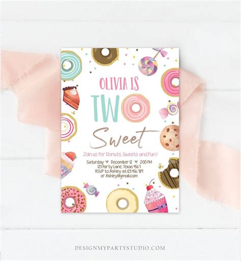 Editable Two Sweet Birthday Invitation Sweet Celebration Etsy