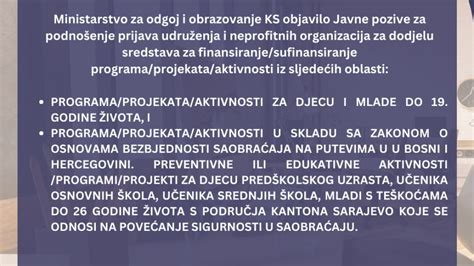 Ministarstvo Za Odgoj I Obrazovanje KS Javni Pozivi Za Sufinansiranje