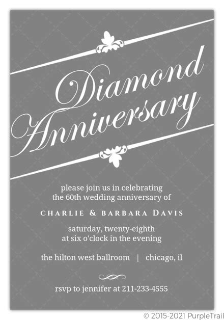 Elegant Gray Diamond 60th Anniversary Invitation Anniversary Invitations