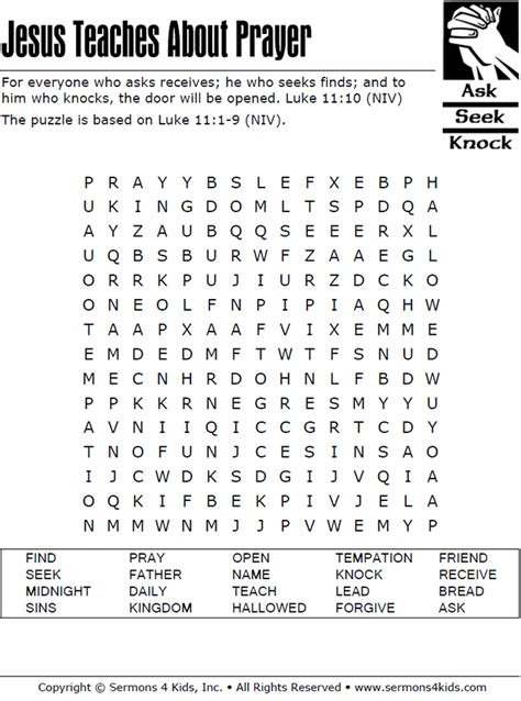 Jesus Teaches About Prayer Word Search | Sermons4Kids | Childrens ...