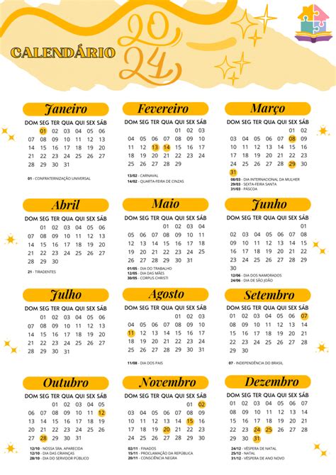 Calendário de Feriados 2024 veja a lista todas as datas Descubra