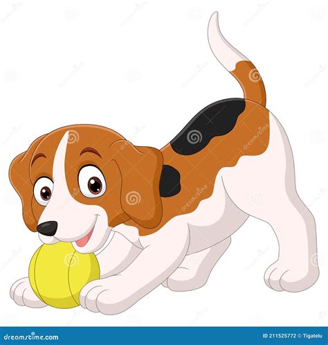 Dibujos Animados Divertido Perro Pequeño Jugando Pelota Ilustración Del