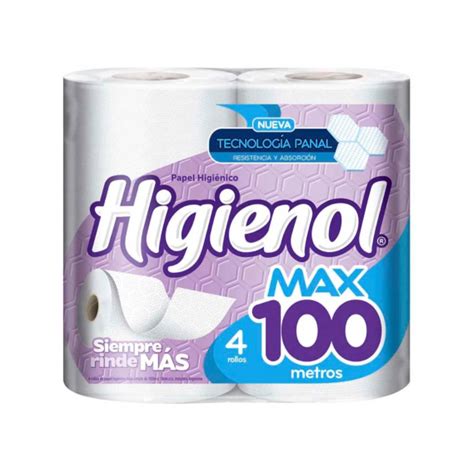 Papel Higienico Higienol Max Hoja Simple Tecnologia Panal 100 Mts X 4 U