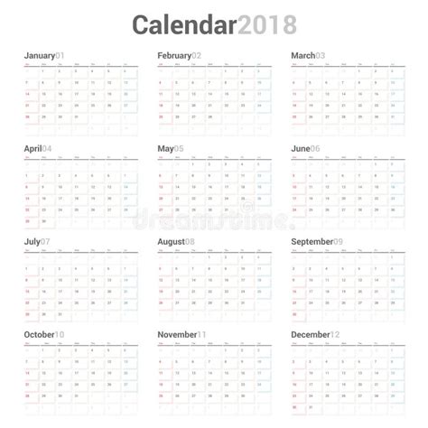 Plantilla Anual Del Planificador Del Calendario De Pared Para 2018 La