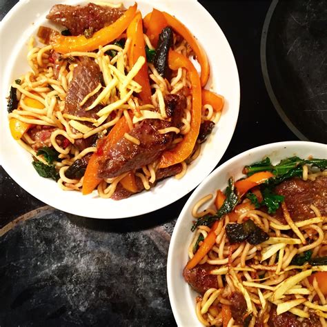 Ginger And Miso Beef With Stir Fried Noodles And Veg