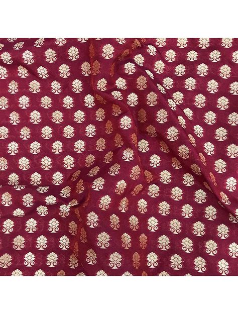 Maroon Floral Motifs Brocade Banarasi Silk Fabric Saroj Fabrics