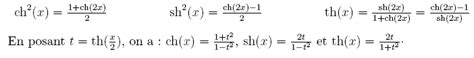 La trigonométrie hyperbolique en une page Formulaires de trigonométrie