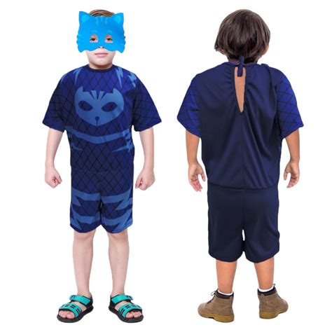 Fantasia Pj Mask Infantil Menino Gato Lagartixo Macac O Curto Super