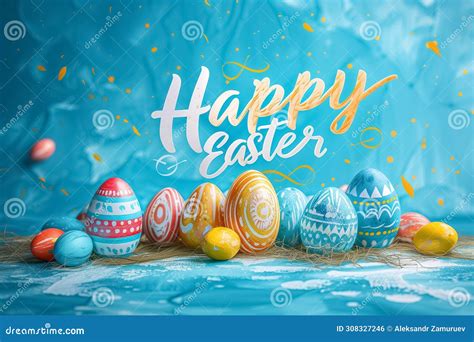 Easter Poster And Banner With Painted Easter Eggs With Text Happy