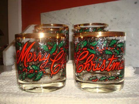 Vintage Merry Christmas Set Of Gold Rimmed Highball Glasses Merry Christmas Vintage Christmas