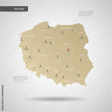 Stylized Vector Poland Map Infographic 3d Gold Map Illustration With