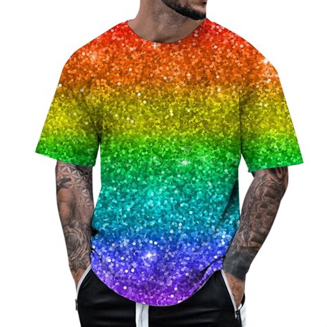 Yuhaotin T Shirts For Men Cotton White Mens Stage Performance T Shirt Mens 3d Printed Sequin