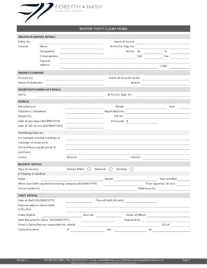 Fillable Online Motor Vehicle Theft Claim Form Initial Fax Email