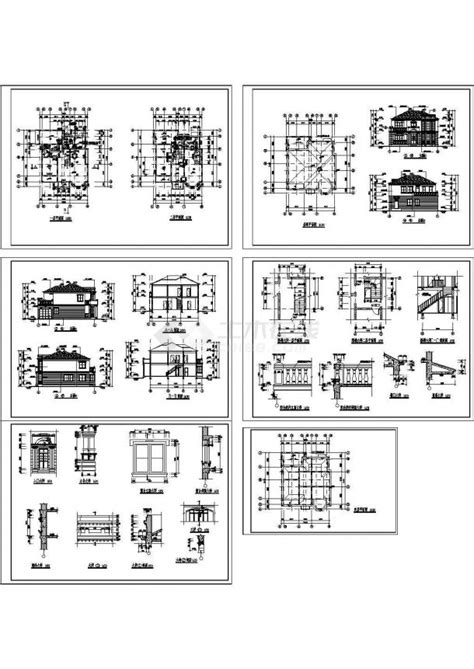 某二层框架结构欧式风格私人小别墅设计cad全套建筑施工图（甲级院设计）居住建筑土木在线