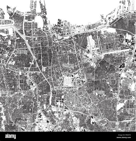 Mapa de Yakarta Indonesia vista de satélite mapa en blanco y negro