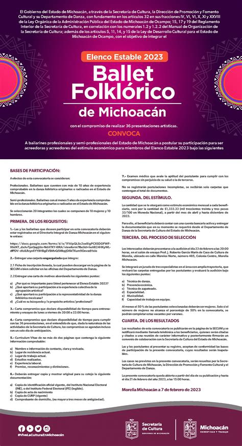 Cultura Convocatoria Para Formar Parte Del Ballet Folkl Rico De Michoac N