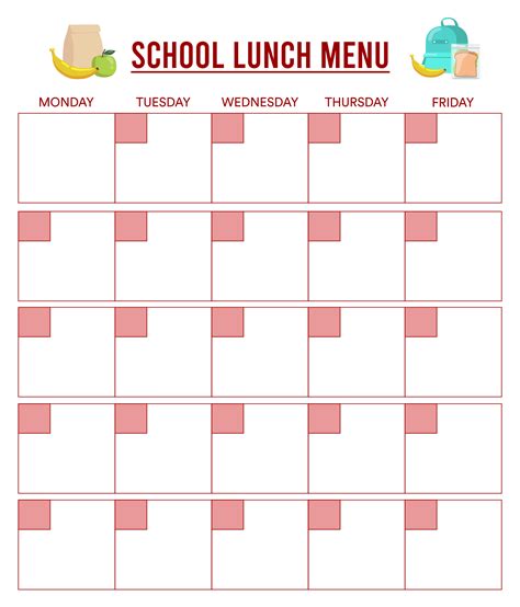 School Lunch Menu Template