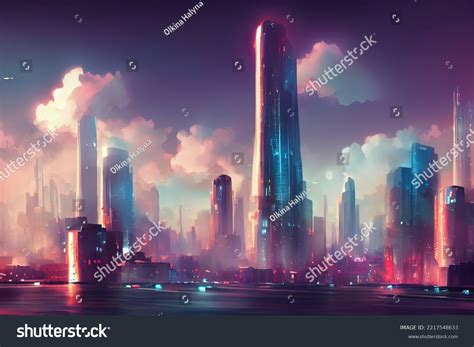 Futuristic City Concept Art Cityscape Bright Stock Illustration ...