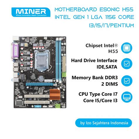 Jual Motherboard Esonic H55 Intel Gen 1 LGA 1156 Core I3 I5 I7 Pentium