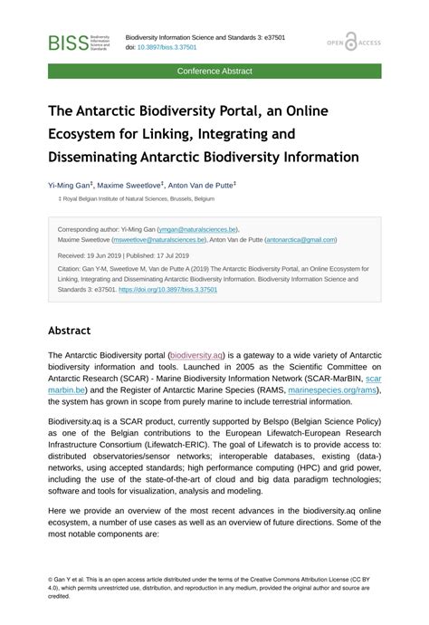 (PDF) The Antarctic Biodiversity Portal, an Online Ecosystem for Linking, Integrating and ...