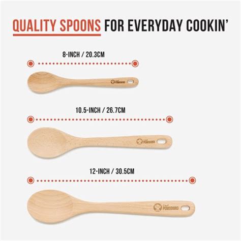 Chef Pomodoro Wooden Spoons For Cooking Piece Set Solid Beechwood