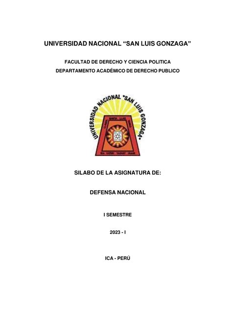 Silabo De Defensa Nacional Derecho 2023 UNIVERSIDAD NACIONAL SAN