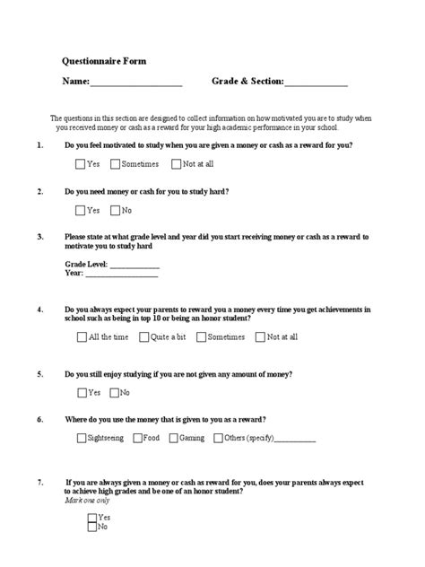 Thesis Questionnaire Pr2 Pdf Cognition Psychology