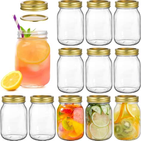 Tebery 12 Pack Mason Jars 16 Oz With Regular Lids And Bands Glass Jars Canning Jars For Jam