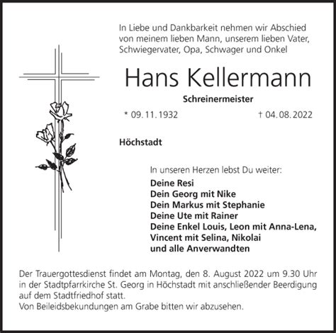 Hans Kellermann Traueranzeige Trauer Infranken De