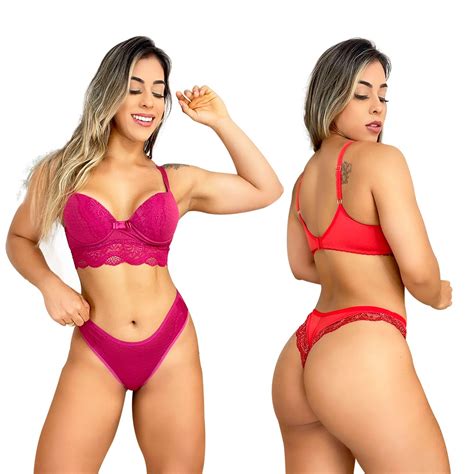 Kit 10 Conjuntos Lingerie Sutiã Bojo Renda Calcinha Fio Sexy