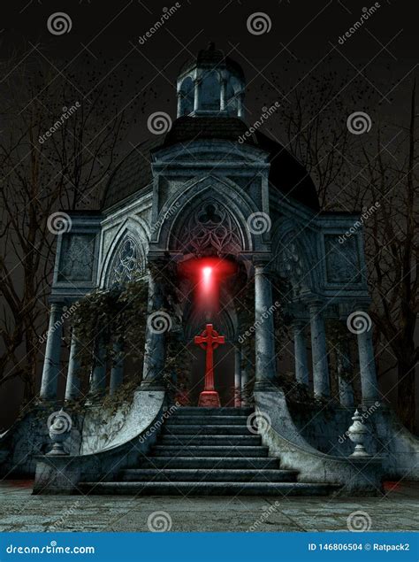 Gothic Mausoleum Tomb with a Gravestone Situated in the Center of the ...