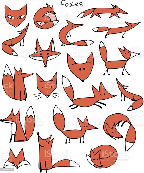 Cute Fox Sketch Collection For Your Design Stock Illustration