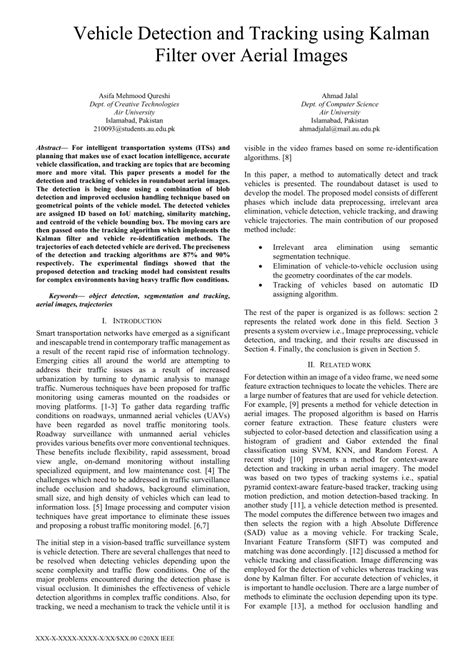 PDF Vehicle Detection And Tracking Using Kalman Filter Over Aerial Images