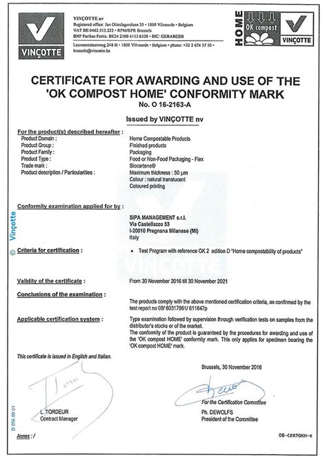 Certificates 100 BIODEGRADABLE AND FERTILIZER PRODUCTS