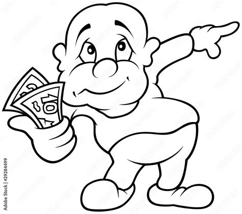 Character with Money - Black and White Cartoon illustration Stock ...