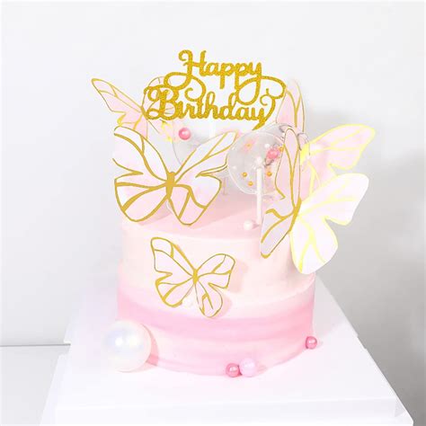 Pink Butterfly Cake Topper Set With Happy Birthday Ubuy India