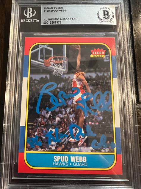 Fleer Spud Webb Signed Auto Rookie Card Graded Bas Slab