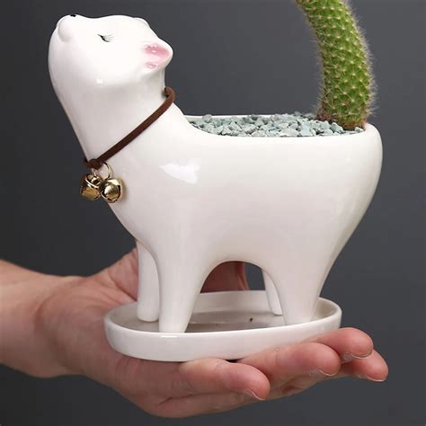 Vaso De Flor Cerâmica Bonito Gato Forma Jardim Potes Cactus Planta